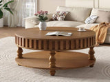 Farmhouse Fluted Coffee Table with Storage and Flip-Top Lids, Rustic Brown Center Table for Living W1445P370480