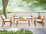 4-Piece Acacia Wood Patio Conversation Set with Soft Cushions Loveseat Armchairs Coffee Table 83535519