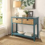 Teal Console Table with Bottom Shelf B062P189201
