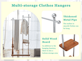 70" Industrial Coat Rack, Solid Wood & Silver Stainless Steel Clothing Rack, Double Layer Hanger for W2920P276826