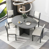 ZUN 5-Piece Retro Functional Dining Set, 1 Extendable Table with a 16-inch Leaf and 4 Upholstered Chairs 56609762