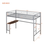 ZUN Twin Metal Loft Bed with Desk, Ladder and Guardrails, Loft Bed for Bedroom, Silver MF286452AAN