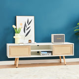 55.12" Rattan TV cabinet, double sliding doors for storage, adjustable shelf, solid wood legs, TV W1265115783