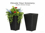 Set of 2 Rattan Planters with Removable Inner Pots, Metal Frame Adjustable Foot Pads for Garde 64398840