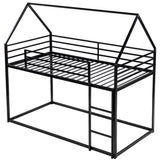 Twin over Twin House Bunk Bed with Built-in Ladder,Black WF283080AAB