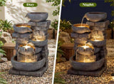 5-Tier Cascading Water Fountain with 24 LED Lights Gray Resin Outdoor Water Feature 00486883