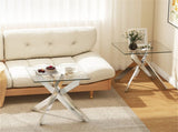 20" x 20" x 22.5" Glass Side Table, Silver Tempered Glass End Table with Intersecting Metal Base 59734573