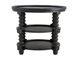 D23.5 x 25" Round Three Tiered Side Table with Rattan Shelf, Black W2078P231566