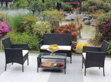 4 PC Rattan Patio Furniture Set Outdoor Patio Cushioned Seat Wicker Sofa W20985037