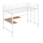 ZUN Twin Metal Loft Bed with Desk and Metal Grid,White MF292477AAK