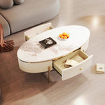 ZUN Modern Oval Coffee Table with 2 large Drawers Storage Accent Table WF321716AAK