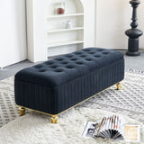 47.24''W Storage Ottoman,Upholstered Velvet Fabric Storage Ottoman with Safety Hinge, gold W579P224706