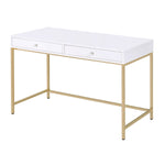 ZUN White High Gloss and Gold 2-Drawer Writing Desk B062P191050