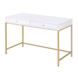White High Gloss and Gold 2-Drawer Writing Desk B062P191050