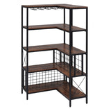 ZUN Corner Wine Rack Bar Cabinet Industrial Freestanding Floor Bar Cabinets for Liquor and Glasses WF325112AAB