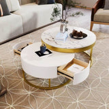 Modern Round Nesting Coffee Table with Drawers in White WF307201AAK