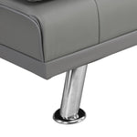 ZUN sofa bed with Armrest two holders WOOD FRAME, STAINLESS LEG, FUTON GREY PVC W214104621