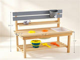 Natural Fir Wood Children Mud Kitchen Toy, Interactive Outdoor Sensory Play Station with Storage 86954566