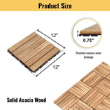 30 PCS Interlocking Deck Tiles Striped Pattern, 12" x 12" Square Yellow Acacia Hardwood Outdoor W2391P276697