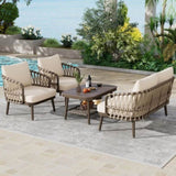 4-Piece Outdoor Patio Furniture Set, Metal Chairs with Woven Rope U-Shaped Backrest,Outdoor N780P209458R