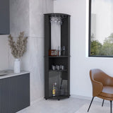 ZUN Chicago 75" H Mirrored Corner Bar Cabinet, With Glass Doors, Two Shelves and Stemware B070P211047