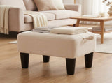 Small Ottoman Foot Stool with Thick Cushion & Sturdy Angled Legs, Cream White 40784668