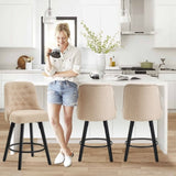 Set of 2 Modern Counter Stools, 26" Swivel Bar Stools with Linen Upholstery & Wooden Legs T3661P338401