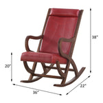 ZUN Burgundy and Walnut Rocking Chair with Nailhead Trim B062P209179