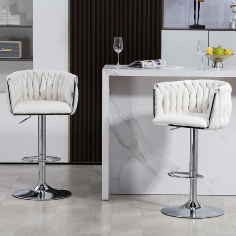 ZUN 360&deg; Fabric cover Swivel Bar Stools Set of 2, Adjustable Counter Height Bar Chairs with Woven Back & W2215P184992