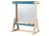 Kids Double-Sided Art Easel with Sun Canopy, Solid Fir Wood Drawing Board with Paper Roll & Paint 13005106