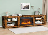 Weathered Wood Fireplace TV Stand with 23 Inch Insert & Dual-Sided Crossover Design, Embossed 81393092