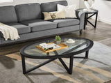 Modern simple coffee table, tempered coffee table solid wood base round transparent W487P317845