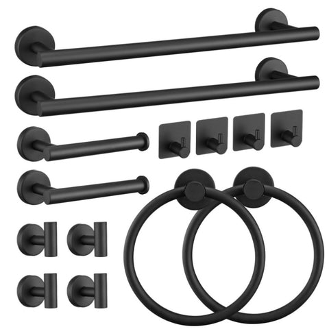 ZUN 14-Piece Matte Black Bathroom Accessory Set – Towel Bars, Towel Rings, Toilet Paper Holders, and W1920P234172