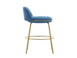 Rio Claro Indoor Metal Upholstered Barstool, Gold Finished Frame and Blue Upholstery, Set of 2 N775P268026U