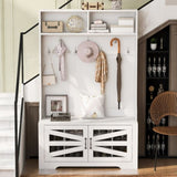 U-Can 43.3'' Entryway Bench with Coat Rack, 3-in-1 Design and Adjustable Shelves, Hall Tree with 7 N724P264668K