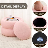 Storage Ottoman, Round Teddy Velvet Footrest with Tray, Macaron-Shaped Stool, Modern 18955916