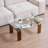 Tempered Glass Coffee, Modern Glass Coffee for Living Room, 2-Tier Storage Center Coffee W1718P253273