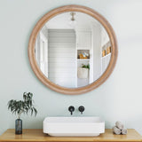 27.5 inches Round Wall Mirror for Bathroom Vanity, Wooden Farmhouse Circle Mirrors for Bedroom, W2295P339108