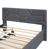 Full Size Upholstered Platform Bed with Brick Pattern Headboard and Twin Size Trundle, Linen Fabric, 49640107