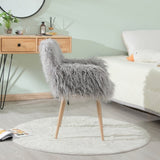 ZUN GREY Faux Fur Upholstered Make up chair Side Dining Chair with Metal Leg W2069P174780