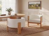 Upholstered Dining Chairs Set of 2, Natural Rubber Wood Frame and White Boucle Fabric, Modern N779P341538W