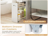 Slim Bathroom Storage Cabinet with Caster Drawer, Raised Edge Top Shelf Anti-Fall Organizer-White 00552411