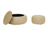 Round Storage Ottoman, Woven rattan fabric Ottoman, 2 in 1 Function, Work as End table and W487P215089