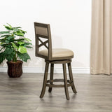 24" Counter Height X-Back Swivel Stool, Weathered Gray Finish, French Gray Leather Seat B04660726