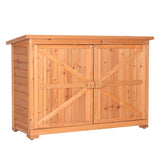 ZUN Double Doors Fir Wooden Garden Yard Shed Lockers Outdoor Storage Cabinet Unit Orange Red 38440090