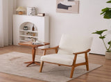 Solid Wood Armrest Teddy Velvet Simple Single Indoor Lounge Chair Backrest Creamy-White 76732988