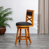 30" Bar Height X-Back Swivel Stool, Natural Finish, Charcoal Fabric Seat B04660719