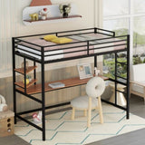 Twin Metal Loft Bed with Desk and Shelve,Black MF292491AAB
