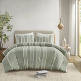 3 Piece Striped Cotton Comforter Set Sage King/Cal King B035P268142