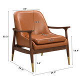 29.2'' Mid-Century Faux Leather Accent Chair with Cushioned Seat, Solid Wood Frame, and Brass-Tipped N767P205863B